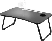 ML-Design Stolek na notebook k posteli/pohovce, 60x40 cm, černý, z MDF, skládací, stolek k posteli se 4 nabíjecími porty USB a lampičkou, zásuvka, ventilátor, stojan na tablet, držák na nápoje, stojan na notebook Lapdesks Notebook