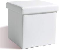 Theo&Cleo Sitzhocker Sitzbank Aufbewahrungsbox mit Stauraum Faltbarer Sitzwürfel Sitztruhe belastbar bis 200 kg, Kunstleder, 38 x 38 x 38 cm (Weiß)