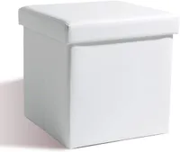 Theo&Cleo Sitzhocker Sitzbank Aufbewahrungsbox mit Stauraum Faltbarer Sitzwürfel Sitztruhe belastbar, Kunstleder,38cm,Weiß