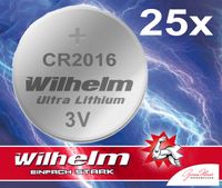 25 x Knopfzelle CR2016 Wilhelm Batterie Lithium 3V CR 2016 Industrieware