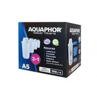 AQUAPHOR Filterkartusche A5 Pack 4 - gegen Kalk, Chlor, Schwermetalle & weitere Stoffe im Leitungswasser, passend für AQUAPHOR Provence, Prestige & Smile, hohe Filterkapazität (max. 350 l)