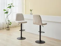 Barhocker 2er-Set höhenverstellbar - Strukturstoff & schwarzes Metall - Cremefarben - LASANDRIA