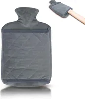 Wärmflasche 2.0L mit Deckel und Kuschelweichem Fellbezug, Kängurutasche - Auslaufsicher, Bettflasche mit weichem Abnehmbarem Bezug, ideal zur Schmerzlinderung(Salwa grau)