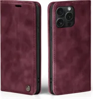 Handy Hülle für Apple iPhone 16 Pro Klapphülle Bookcase Flip Cover Handy Tasche Etui Farbe: Weinrot