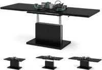 All4All Couchtisch Asti , Kaffeetisch , Wohnzimmertisch , Höhenverstellbar , mit Einlegeplatten , Ausziehbar , Sofatisch , 120x70cm , Schwarz Schwarz Hochglanz