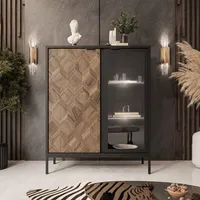 LIAM Zweitürige Vitrine mit Beleuchtung schwarz + Liam Gold mit LED