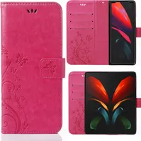 Handy Tasche für Samsung Galaxy Z Fold 4 Schutz Hülle Handyhülle mit Blumenmuster Klapp Hülle mit Standfunktion und Kartenfächer Pink