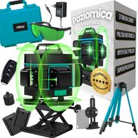 Hikey Laserové ukazovadlo 4D 16 línií Laserová vodováha Spirit Level Green 360º rotačný automatický krížový laser (pracovný rozsah: 30 m) s 1,5 m 3 výškovo nastaviteľným statívom