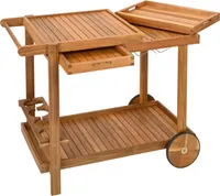 Outdoor Grill Trolley, Servierwagen für Garten, BBQ Beistelltisch, Tisch für Grill mit 2 Tabletts – 100 x 80 x 59 cm, Akazienholz