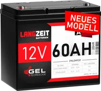 LANGZEIT Akku 12V 60Ah Gel Blei-Akku Profi Blei-Batterie Solar Boot Elektromobil Rollstuhl ersetzt 55Ah 50Ah