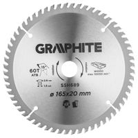 GRAPHITE Sägeblatt Holz, Spanplatten, MDF 165 x 1.5 x 2.6 x 20 mm 60 Zähne