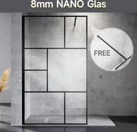SONNI 120×200cm kabina prysznicowa walk-in 8mm Nano ESG przegroda prysznicowa z przezroczystego szkła - czarna kratka