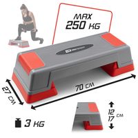 Hop-Sport Steppbrett für Zuhause – höhenverstellbarer Aerobic Stepper mit 2 Stufen für Fitness-Workout - grau/rot
