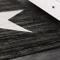 Teppich Kurzflor Sternmuster Modern in Schwarz für Jugendzimmer, kinderzimmer, wohnzimmer, Maße:80 x 150 cm