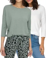 ONLY 3/4 Langarmshirt Doppelpack Set Damen Shirt unifarben Jersey Rundhals-Ausschnitt, OnlGlamour 3/4 chinois/cloud d.-XS