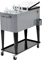 GOPLUS 76L Kühlwagen, Servierwagen Kühlbox mit Rädern, Flaschenöffner & Griffe, Kühlbehälter Getränkewagen, Bar Getränkekühler für Terrasse Hinterhof Party Pool, Silber
