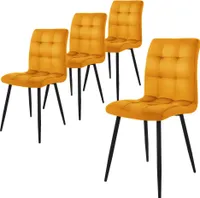 ML-Design 4er Set Esszimmerstuhl mit Rückenlehne, Senf, aus Samt
