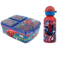 Marvel Spiderman 2 teiliges Kinder Set 3 Kammern Brotdose Trinkflasche