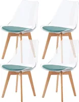IPOTIUS Sada 4 jídelních židlí SGS Sametový sedák s masivní bukovou nohou, skandinávský design Čalouněné kuchyňské židle Židle kuchyňské dřevo, průhledné a kaktusové