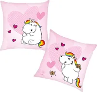 Rosa Herz | Pummeleinhorn | 40 x 40 cm | Kinder Deko-Kissen