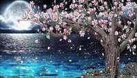 Rubye Diamond Painting Erwachsene Kinder [Vollmond & Blüte] - Diamond Painting Bilder - Diamant Painting - DIY Bilder - Full Diamant Bilder Set – Zimmer, Büro, Wand Und Eingang Dekoration (30 cm x 70 cm)