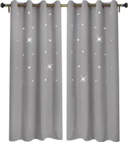 Vorhang Aushöhlung Sterne Gardine Blickdicht Ösenvorhang für Wohnzimmer Kinderzimmer Schlafzimmer, 132x160cm, Grau
