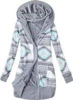ASKSA Damen Drucken Strickpullover Strickjacke Knopf Plüschjacke mit Taschen Mittellange Sweater, Grün, XL