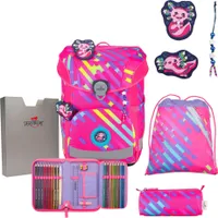 DerDieDas ErgoFlex Easy Exklusiv Neon Schulranzenset 5-teilig Punkie neonpink