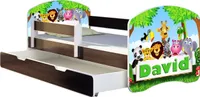 ACMA Jugendbett Kinderbett Junior-Bett Komplett-Set mit Matratze Lattenrost und Rausfallschutz Wenge 01 Zoo Name 160x80 + Bettkasten