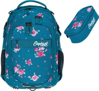 Schulrucksack Set 2 Teile Elephant Hero Signature Rucksack Schultasche Mädchen Mäppchen Box 12847 Blue Flower Blau Blume r mb