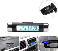 Auto LCD digitales Clip Thermometer Uhr Digital LED Auto Uhr Thermometer Fahrzeug Armaturenbrett Uhr Elektronische Zeit Klimaanlage Vent (Blue Backlight)