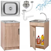 Szafka Kuchenna Sonoma 50 Slim Zlew + Bateria Wylewka F + Syfon do Zmywarki