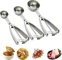 Eisportionierer Edelstahl eislöffel portionierer 3 Eisportionierer in verschiedenen Größen für Eis, Kuchenteig, Melone, Fleischbällchen, Kekse, Obst - 3 Stück (Groß 6cm, Mittel 5cm, Klein 4cm)