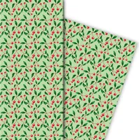 Edles sommerliches Kirsch Geschenkpapier auf grün - G5164, 32 x 48cm