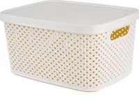 Aufbewahrungsbox mit Deckel Kunststoff Behälter Dekokorb Ablagebox 3,5L Creme 23 x 17 x 12 cm