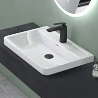 Mai & Mai Waschbecken 60 cm Rechteckige Waschschale Einbauwaschbecken aus Mineralguss Weiß glänzend mit Überlauf und Armaturloch Colossum08