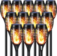 LQWELL® Solarleuchten Solar Fackellicht für Außen Garten 12 Stück 12 LED Solarlampe mit Realistischer Flammeneffekt IP65 Wasserdicht Gartenfackeln