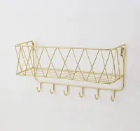 Wandregal Schweberegal mit Metallgitter,Wandregal mit Haken, Handtuchhalter, Wandgarderobe Schwimmende Wohnkultur