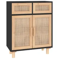 vidaXL Kredens czarny 60x30x75 cm z litego drewna sosnowego i naturalnego rattanu