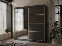 Modern Kleiderschrank mit Spiegel Matteo I 200 cm Spiegelschrank mit 2 Schiebetüren weiß Schrank Garderobenschrank, Farbe: Schwarz, silberne Aluminiumsprossen, Breite: 200 cm