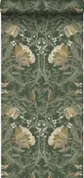 ESTAhome tapeta Secesní květinový vzor tmavě zelená - 139420 - 50 x 900 cm