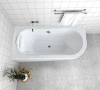 ECOLAM Badewanne Wanne Eckwanne Eckbadewanne für Zwei Modern Design Acryl weiß Avita 150x75 cm LINKS + Kopfkissen Mare + Schürze Ablaufgarnitur Ab- und Überlauf Automatik Füße Komplett-Set