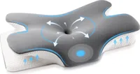 Mulisoft Nackenkissen, Orthopädisches Kopfkissen aus Memory Foam, Ergonomisches Kopfkissen gegen Nackenschmerzen für Seitenschläfer, Rückenschläfer und Bauchschläfer mit Eisseiden Bezug, Grau