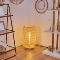 Tischlampe aus Vintage Bambus/Stoff Archi«