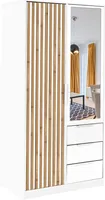Baro 2-türiger Kleiderschrank mit Spiegel, Schlafzimmer Kleiderschrank, Garderobenschrank, Geräumiger Schrank mit Schubladen weiß 100x57,5x200cm