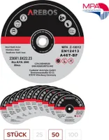 AREBOS Trennscheiben 50 Stück, Ø 230mm x 2mm x 22,2mm, geeignet für Stahl, Edelstahl, Inox, Eisen, Blech, Metall, Vor- und Rücklauf