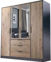Albello Kleiderschrank mit Spiegel Laos Schlafzimmerschrank Kleiderschrank für das Wohnzimmer das Schlafzimmer Schwarz Eiche 196x200x57,5 cm