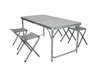 Linder Exclusiv Camping Set, Campingtisch faltbar mit 4 Hocker weiß Koffertisch klappbar, höhenverstellbar Campingtisch
