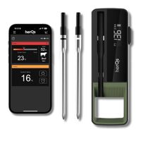 HerQs Double Max Grillthermometer, Digitales Bluetooth Fleischthermometer, Mit App und Temperaturalarm bis zu 300°C, 170m Bluetooth Meater - Für Grill, Ofen, Pfanne, Heißluftfritteuse - 2 Sonden