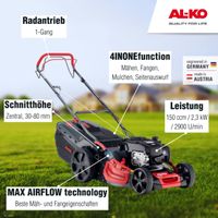 AL-KO Benzin-Rasenmäher Comfort 51.0 SP-B Plus (51 cm Schnittbreite, 2.3 kW Motorleistung, Robustes Stahlblechgehäuse, Hinterradantrieb, Mulchfunktion, Seitenauswurf, für Rasenflächen bis 1800 m²)